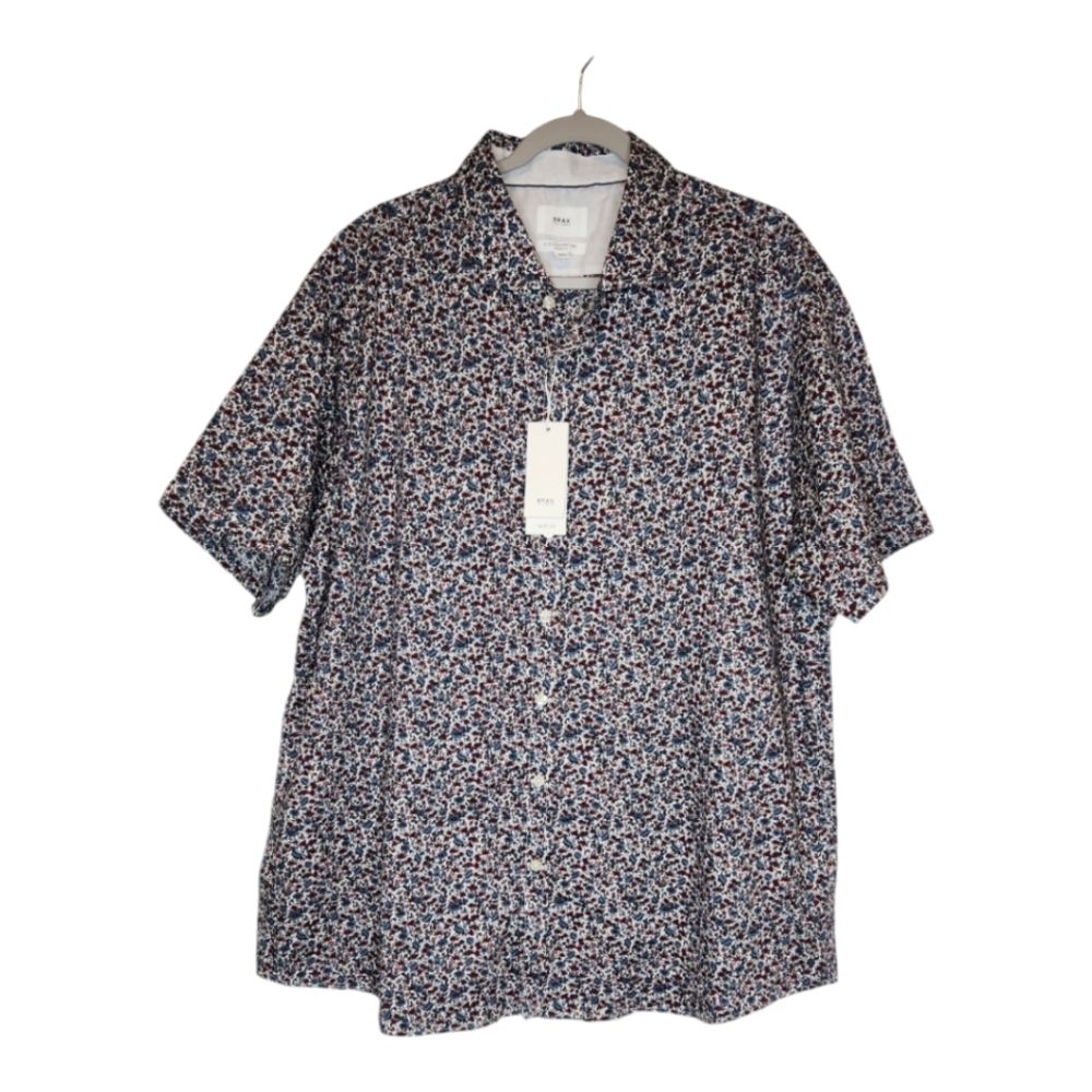 NEW Brax Hi Flex Modern Fit Easy Care Floral Button Down Short Sleeve Sh…